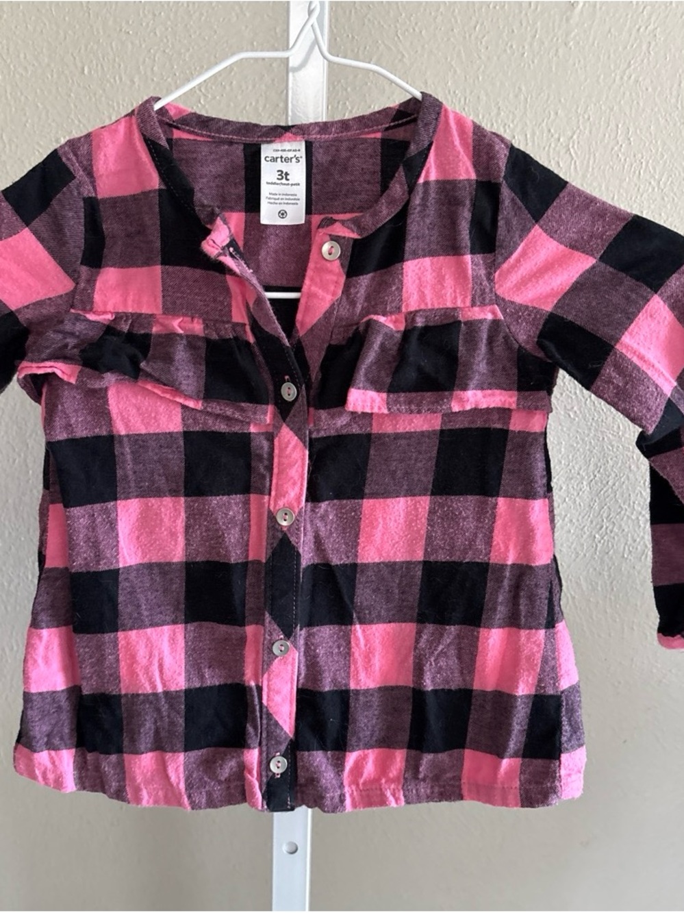 Carter's Girls' Pink & Black Buffalo Plaid Button-Front Top Size 3T
